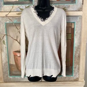 IRO Jeans Womens Distressed V Neck Long Sleeve Shirt